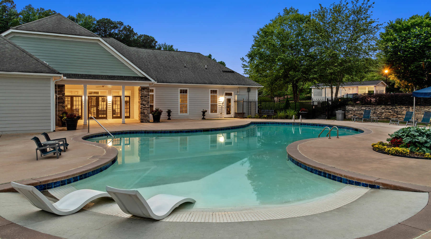 a swimming pool in a backyard